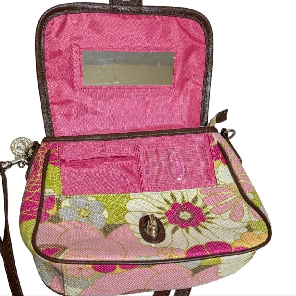 Spartina linen leather floral crossbody satchel in pink white green